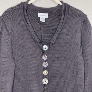 Soft Surroundings Sweater Womens M/L Gray Button Front Cardigan Crochet Trim