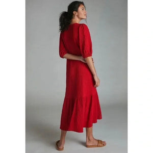 Anthropologie Maeve Scarletta Maxi Dress Size Small Bright Red Textured