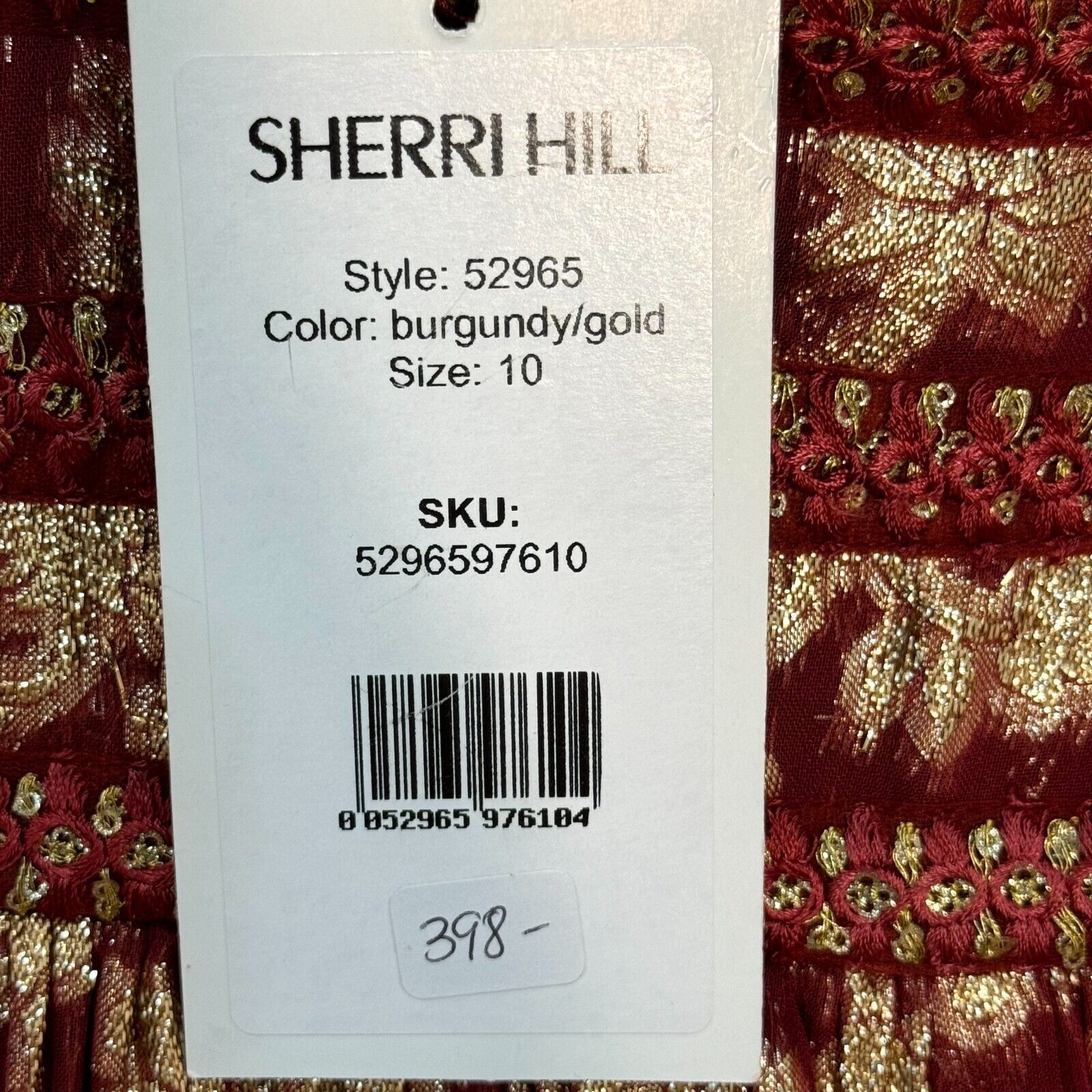 Sherri Hill Burgundy Gold Floral Sleeveless Fit & Flare Dress Size 10 NEW $398