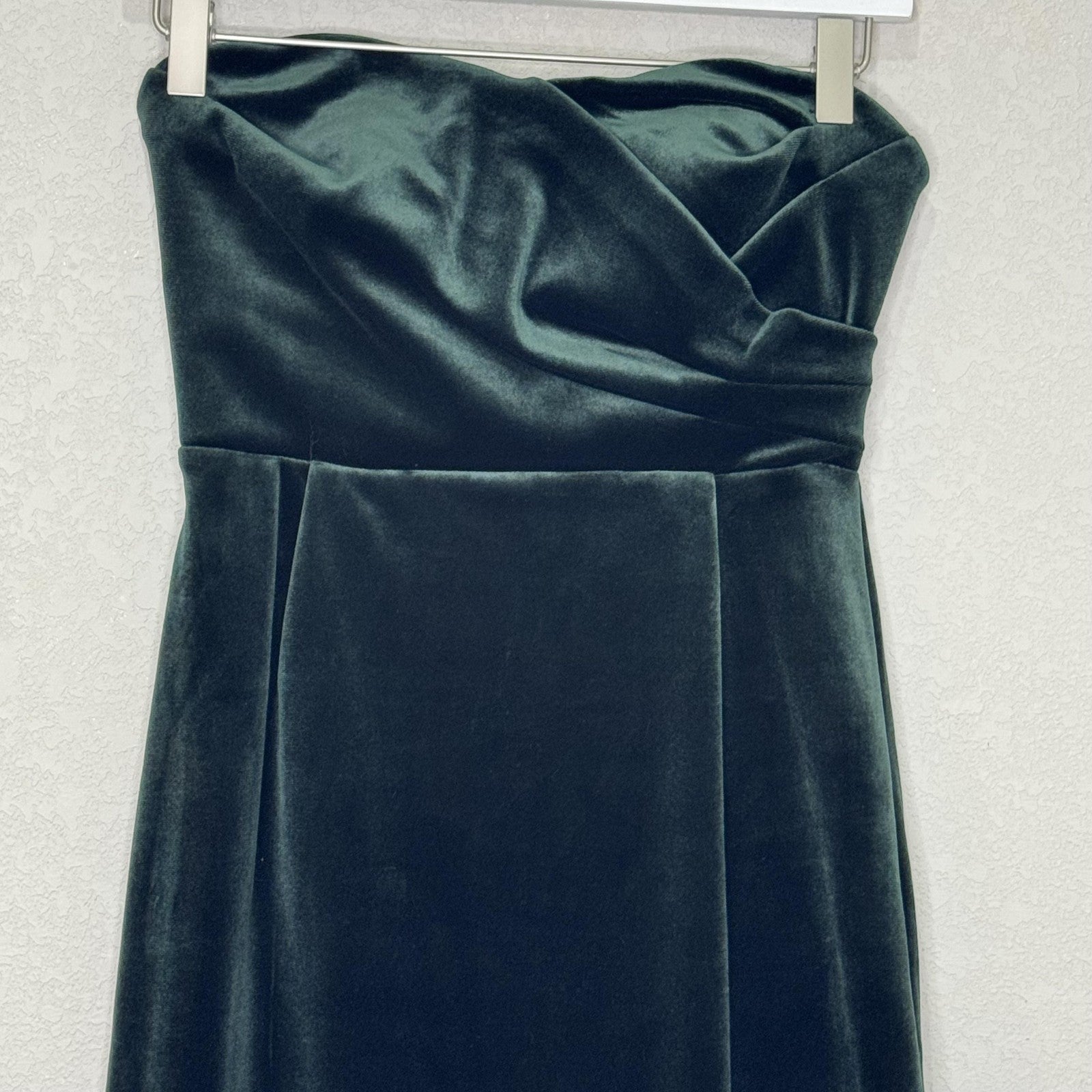 Express Dress Womens XS Green Velvet Strapless Midi Cocktail Formal Slit Party