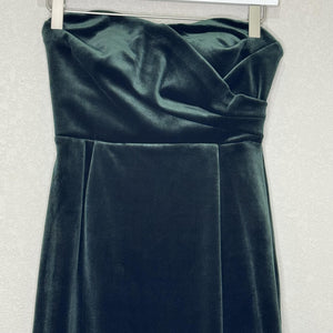 Express Dress Womens XS Green Velvet Strapless Midi Cocktail Formal Slit Party