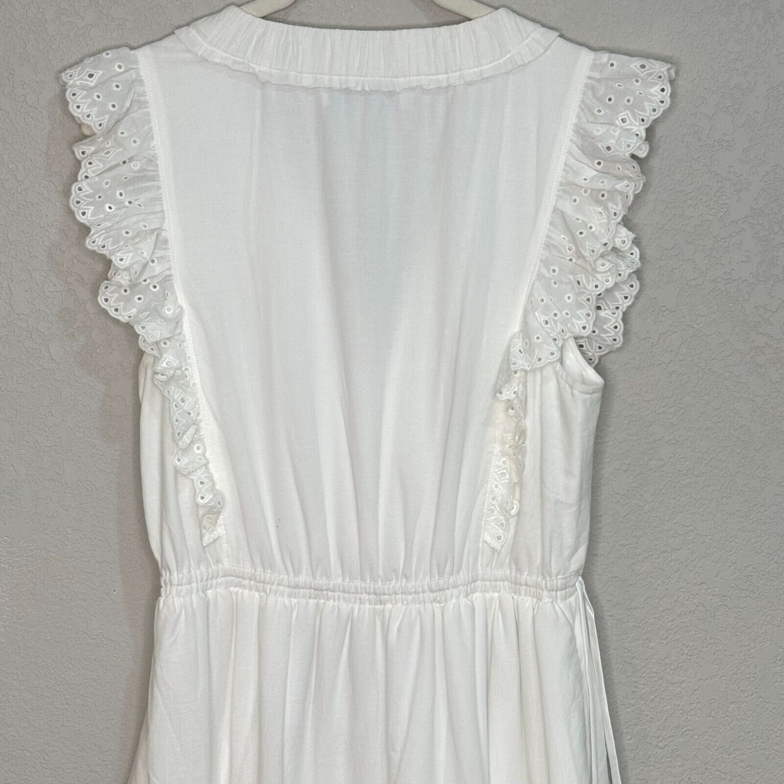 La Ligne White Dress Pointelle Marta V-Neck Ruffle Size Small $450