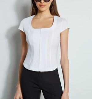 Elie Tahari Women's White Poplin Corset Shirt Size Small NEW