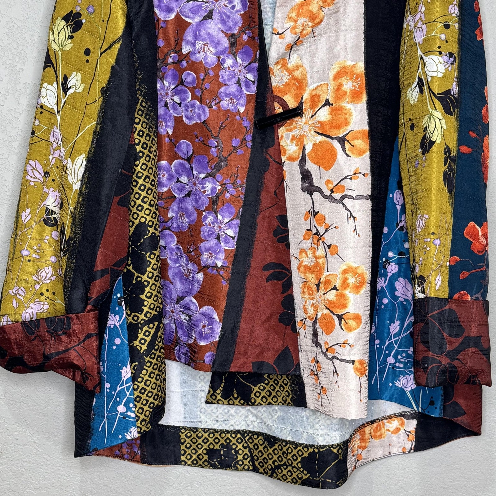 IC Collection Jacket Womens Large Multicolor Floral Kimono Blazer 5450J Made USA