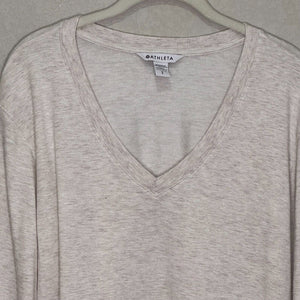 Athleta Sunrise Sweatshirt Size Small V Neck Oatmeal Ivory Workout Lounge