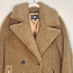 DKNY New Camel Oversized Long Sherpa Teddy Coat Size Small $400