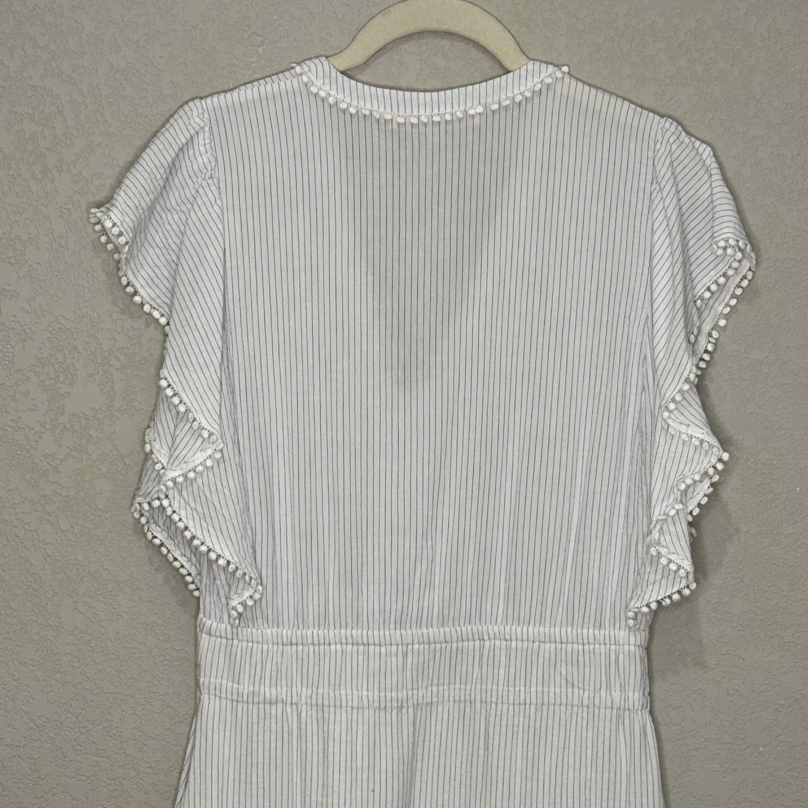 Vanessa Bruno Dress Womens 38 Striped Ruffle Mini Boho Pom Trim Summer