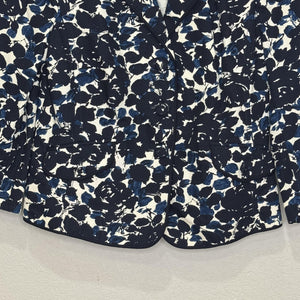 Vtg J Crew Blazer Womens Medium Navy Blue White Floral Print Cotton Jacket SP 05