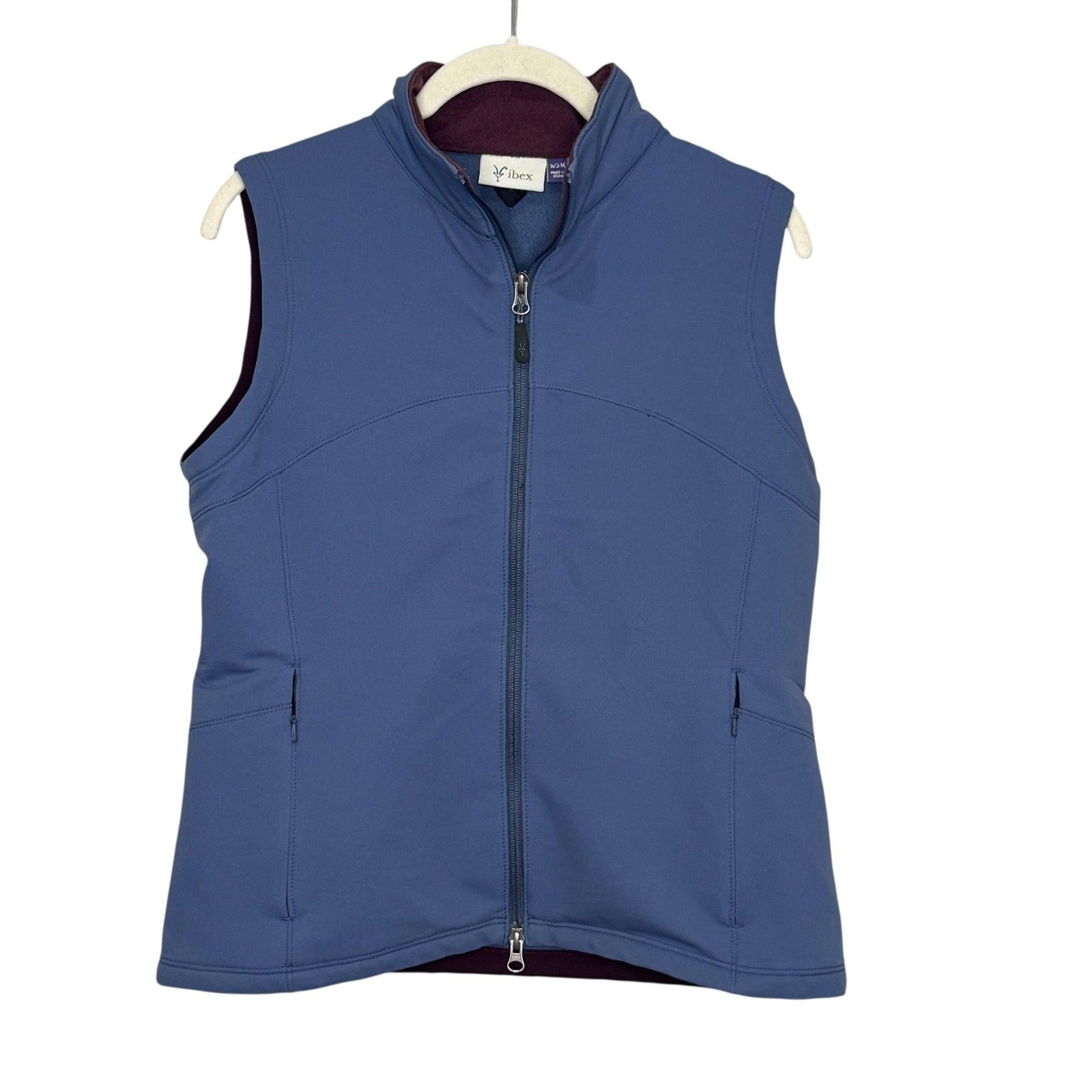 Ibex Vest Womens Medium Blue Climawool Wool Blend Softshell Full Zip Outdoor