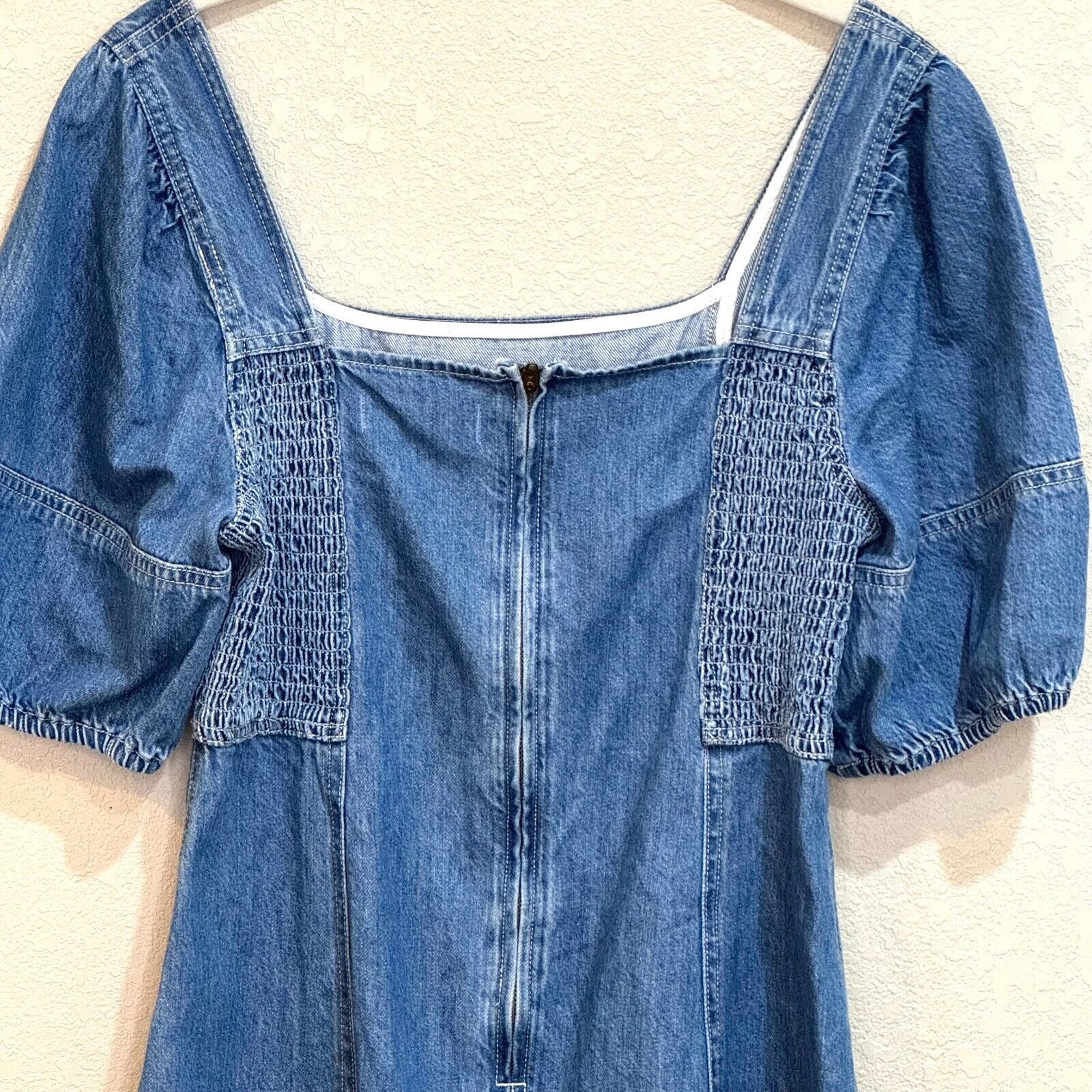 Madewell NEW Blue Square Neck Puff Sleeve Pockets Denim Maisie Mini Dress Size 6