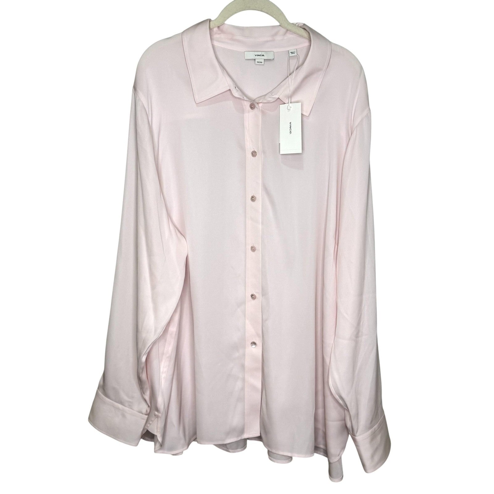 Vince Shirt Womens 3X Light Pink Silk Blend Button Down Long Sleeve Blouse Top