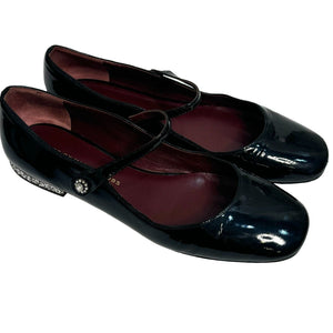 Marc by Marc Jacobs Black Patent Leather Glitter Brooke Mary Jane Flats Size 7.5