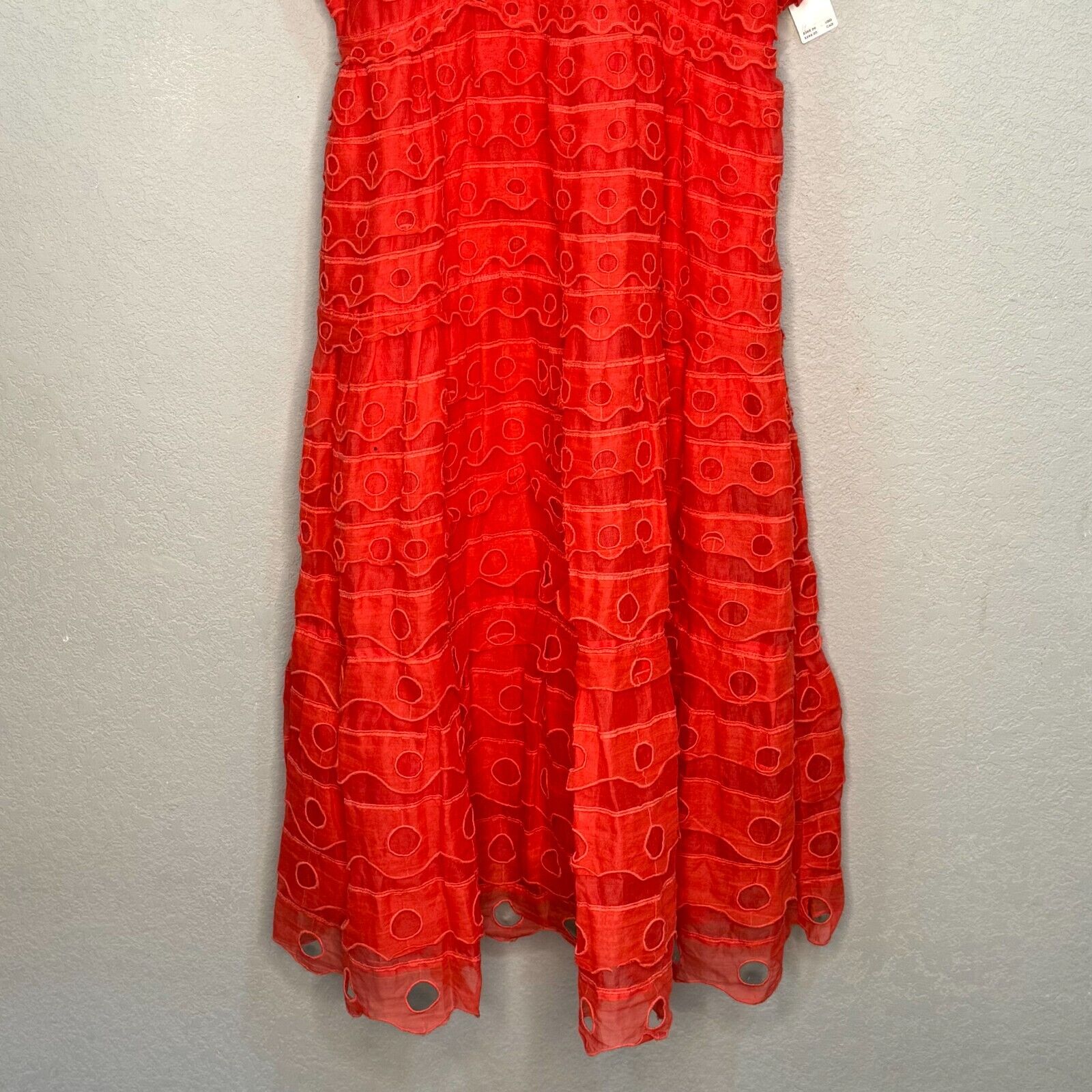 Anthropologie Maeve Coral Sleeveless Eyelet  Midi Sun Dress Size 12 NEW $260