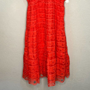 Anthropologie Maeve Coral Sleeveless Eyelet  Midi Sun Dress Size 12 NEW $260