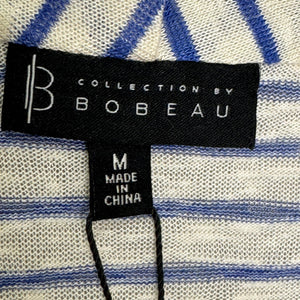 Bobeau Cardigan Womens Medium Blue White Striped Open Front Lightweight Sweater