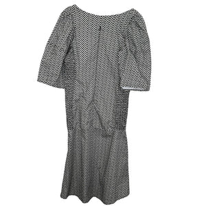 Never A Wallflower Dress Womens Small Black White Chevron Puff Sleeve Cotton