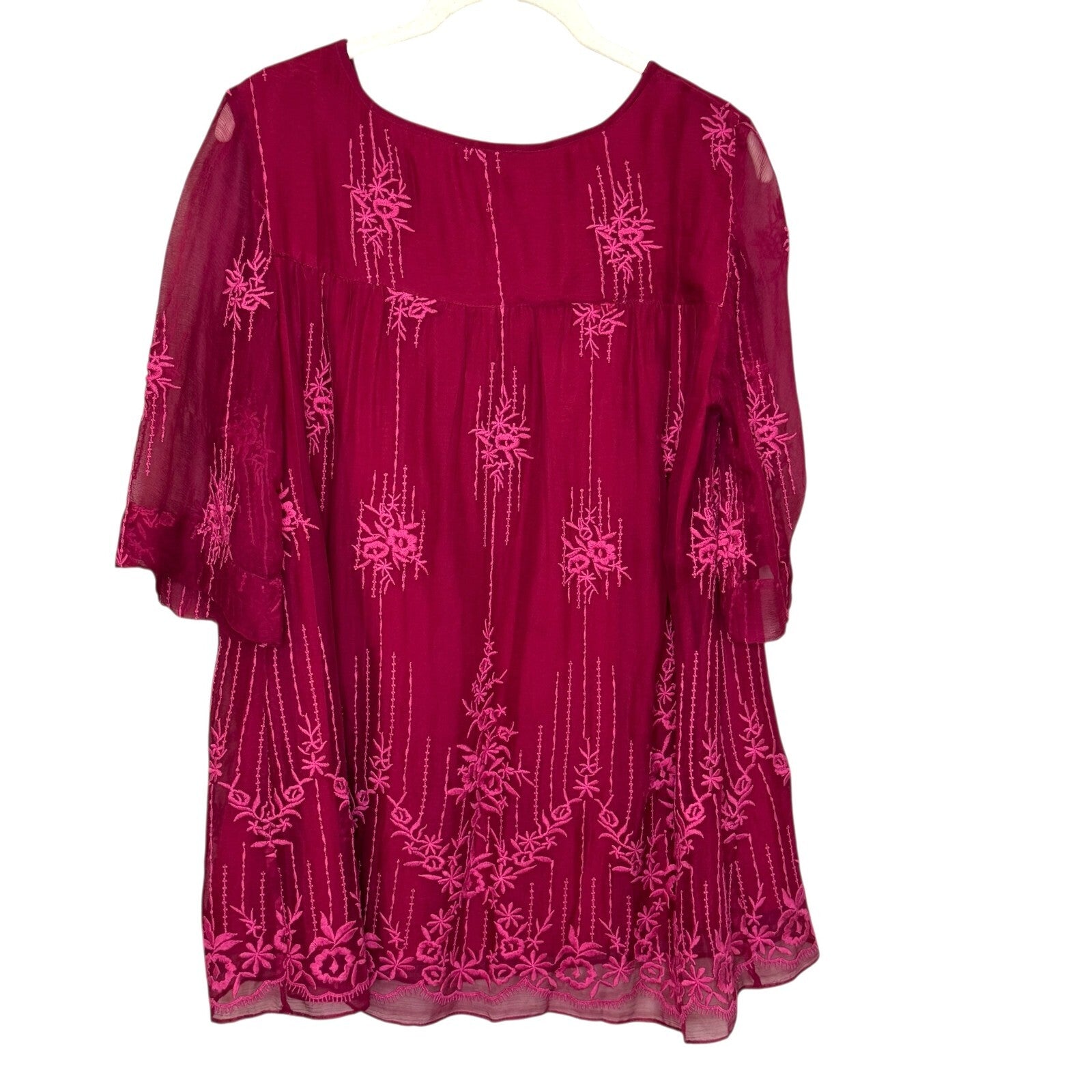 Sundance Cora Blouse Shirt Fuschia Pink Embroidered Size Medium
