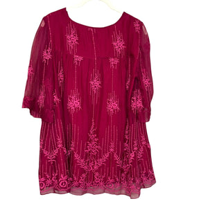 Sundance Cora Blouse Shirt Fuschia Pink Embroidered Size Medium