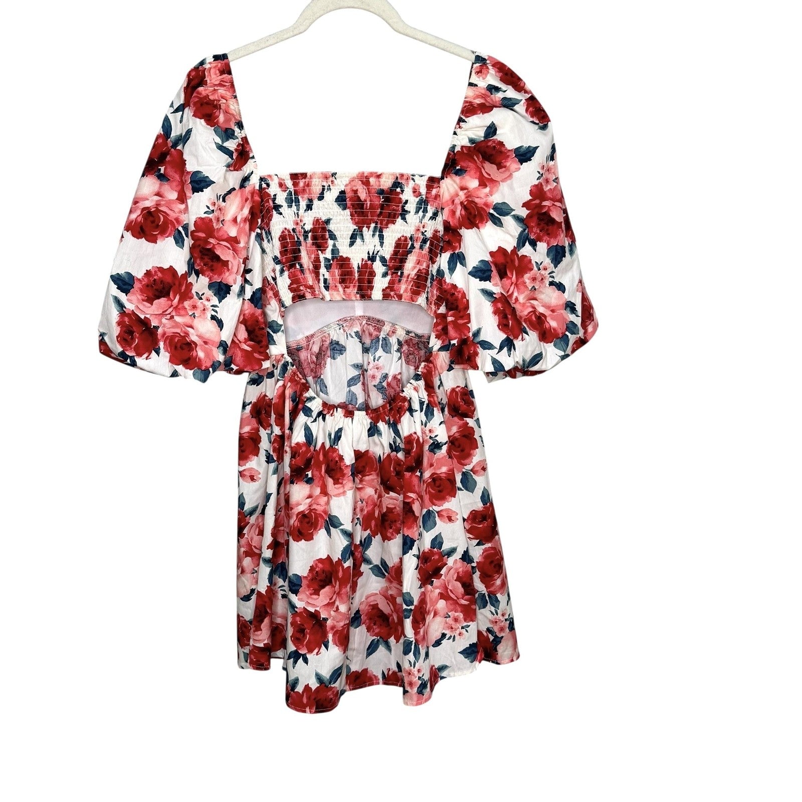 Altar'd State Dress Cyndella Small Puff Sleeve Cutout Mini Boho Floral Roses