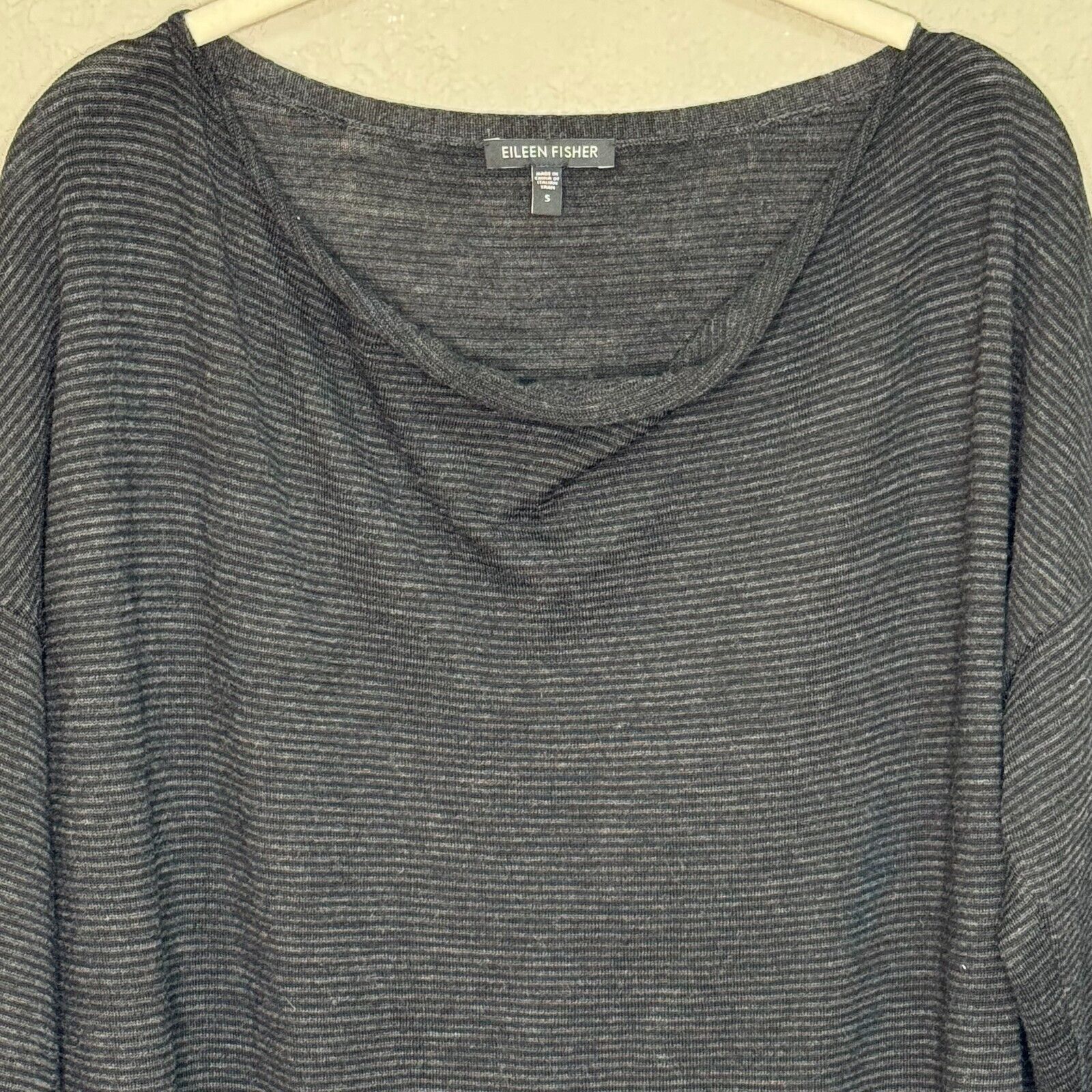 Eileen Fisher Black Gray Striped Cowl Neck Knit Top Sweater Size Small