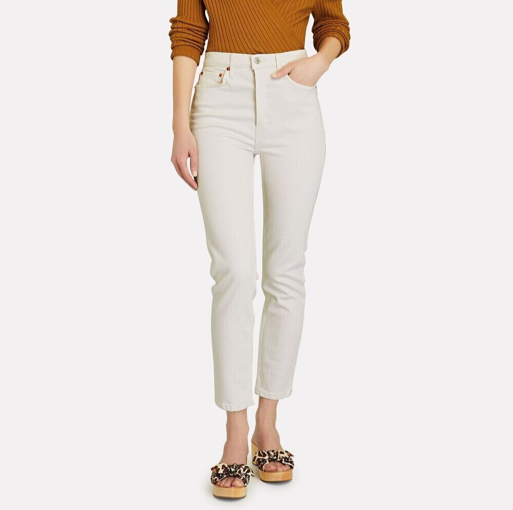 Re/Done Jeans Cream Ivory Size 27 NEW 90s High Rise Ankle Crop $225