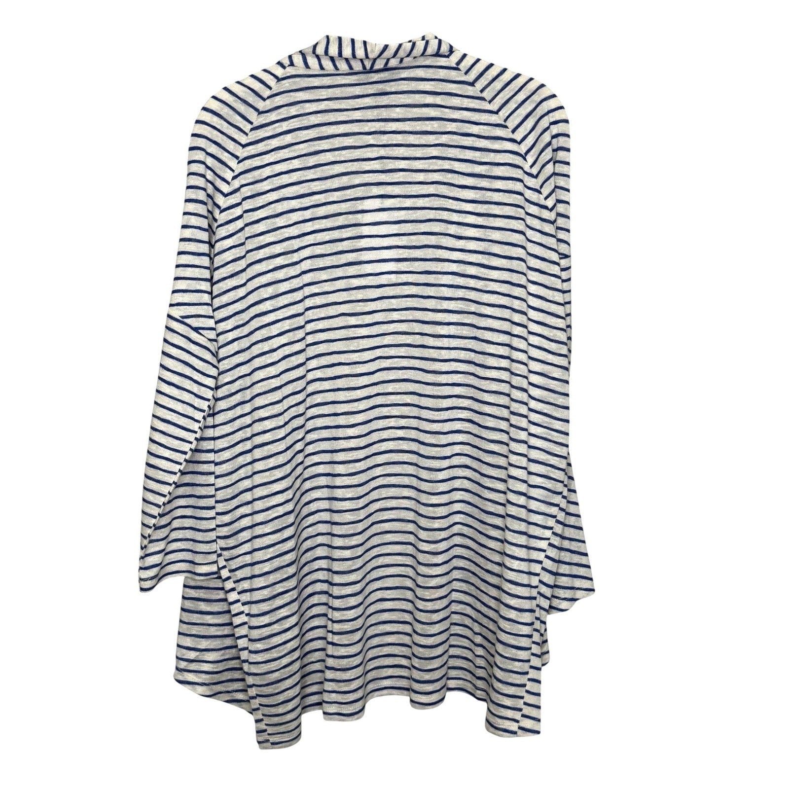 Bobeau Cardigan Womens Medium Blue White Striped Open Front Lightweight Sweater
