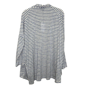 Bobeau Cardigan Womens Medium Blue White Striped Open Front Lightweight Sweater