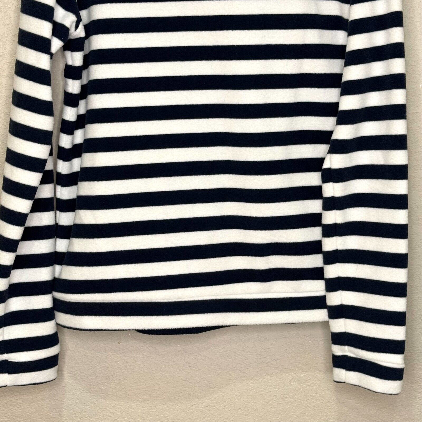 Dudley Stephens Fleece Top Size M Blue White Park Slope Vello Turtleneck Striped