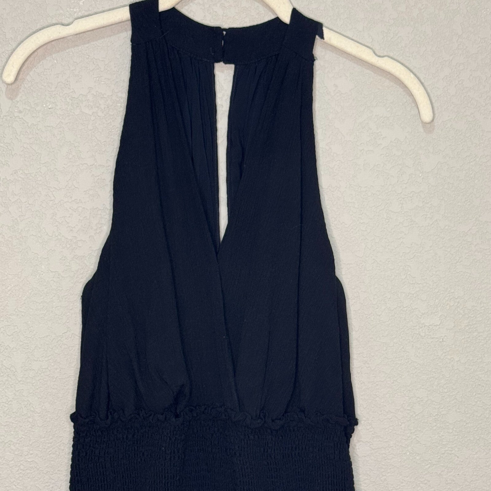 Anthropologie Jumpsuit Size Medium Black Bionda Plisse Smocked Waist Halter Neck