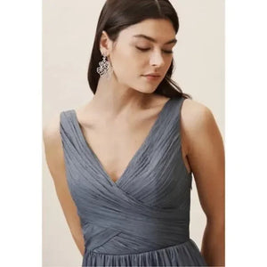 BHLDN Dress Womens Medium Blue Gray Sleeveless Chiffon Maxi Gown Formal Wedding