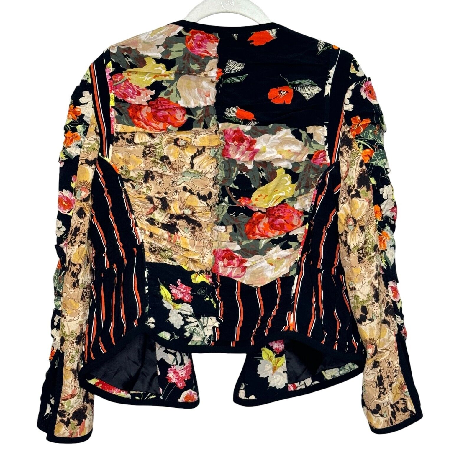 Zara Floral Ruched Black Red Gathered Floral Patchwork Jacket XL