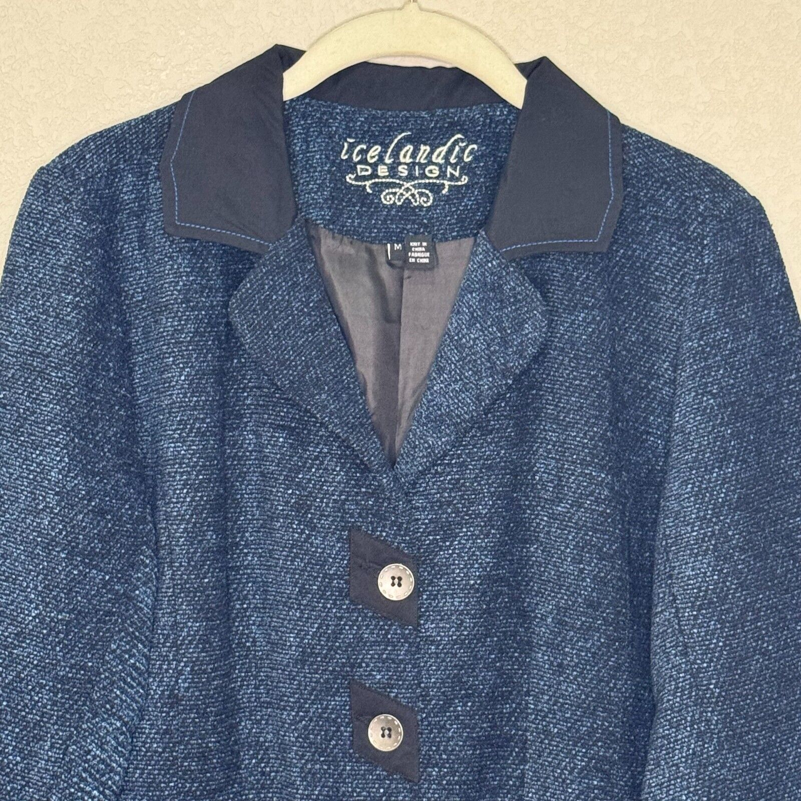 Icelandic Design Button Sweater Blazer Jacket Size Medium Blue Wool Blend