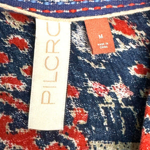 Anthropologie PILCRO Top Blouse Size Medium Blue Red Print Boho Button Up