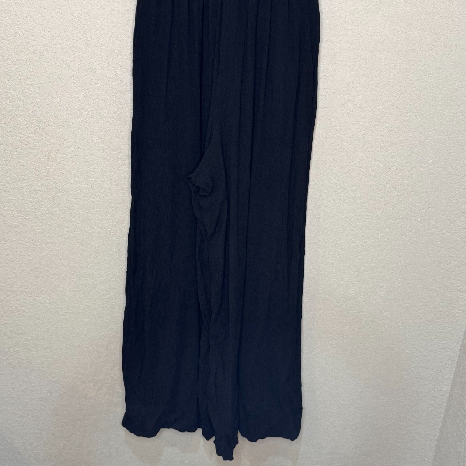 Anthropologie Jumpsuit Size Medium Black Bionda Plisse Smocked Waist Halter Neck