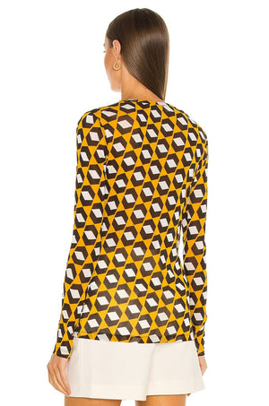 Diane Vone Furstenberg DVF Logan Top Size Medium Arrow Head Yellow Sheer $168