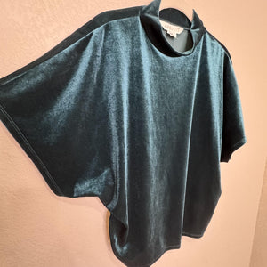 Apricot Shirt Womens 10 Teal Velvet Velour Mock Neck Dolman Short Sleeve