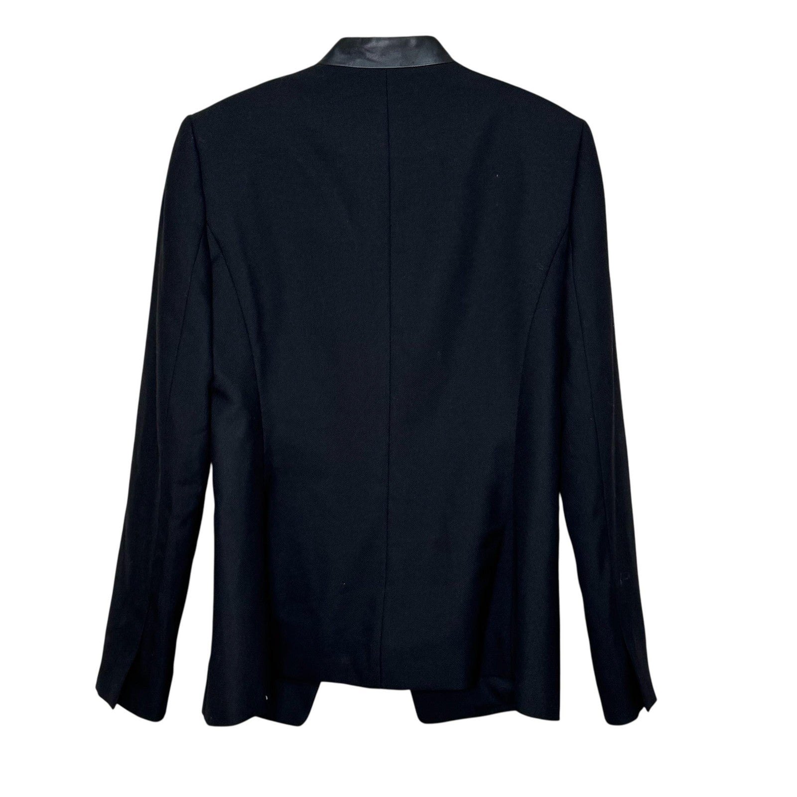 Club Monaco Blazer Womens 8 Black Wool Blend Lamb Leather Collar Tuxedo Jacket
