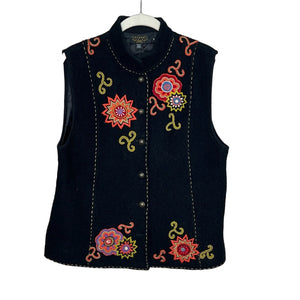 Icelandic Design Black Floral Vest Size Medium