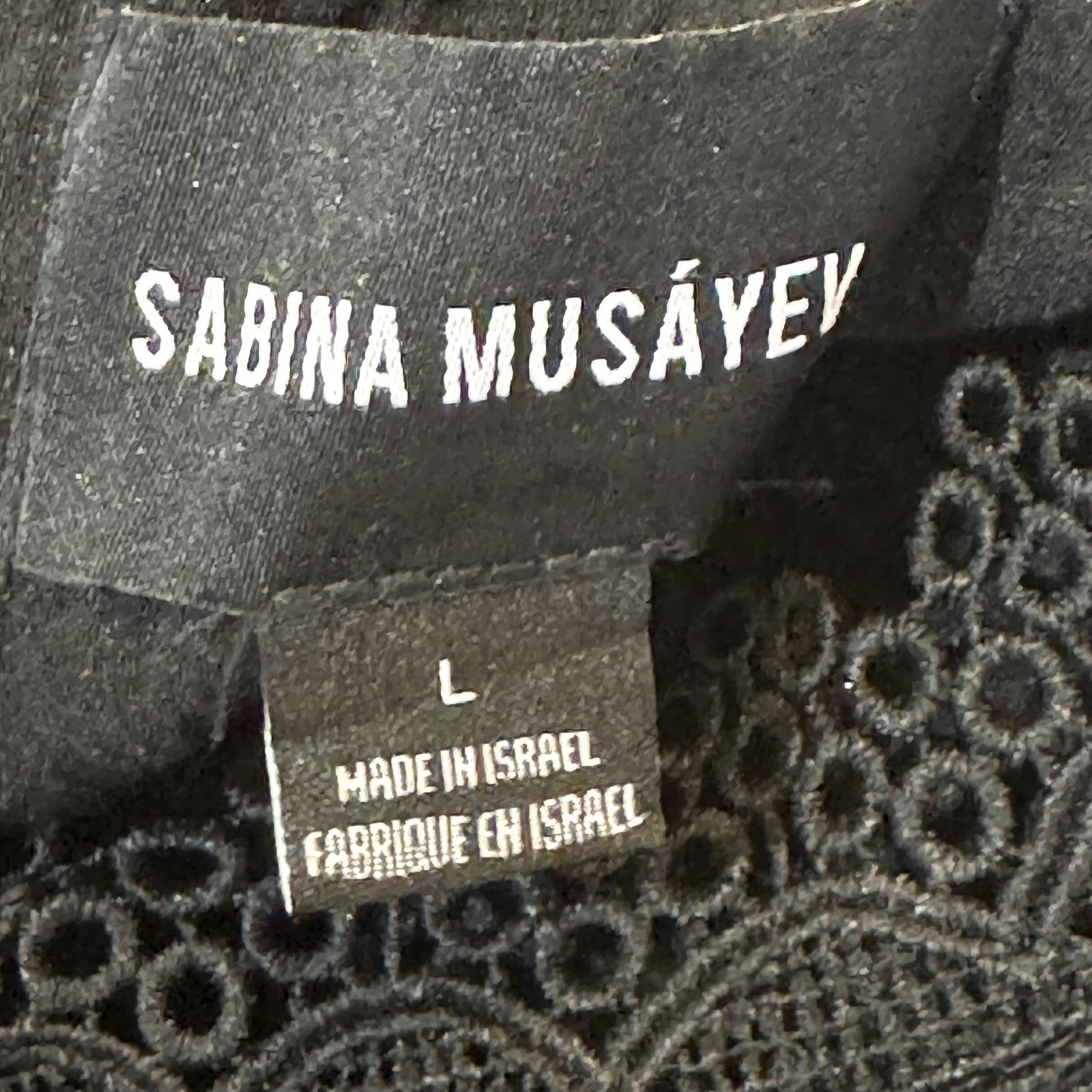 Sabina Musayev Melody Shirt Womens Large Black Ruffle Flutter Sleeve Lace Boho