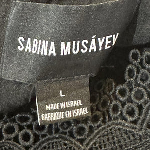 Sabina Musayev Melody Shirt Womens Large Black Ruffle Flutter Sleeve Lace Boho