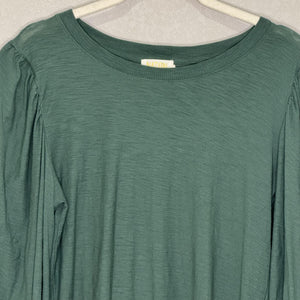 Nation LTD Shirt Womens Small Green Pima Cotton Long Sleeve Puff Sleeve Crewneck