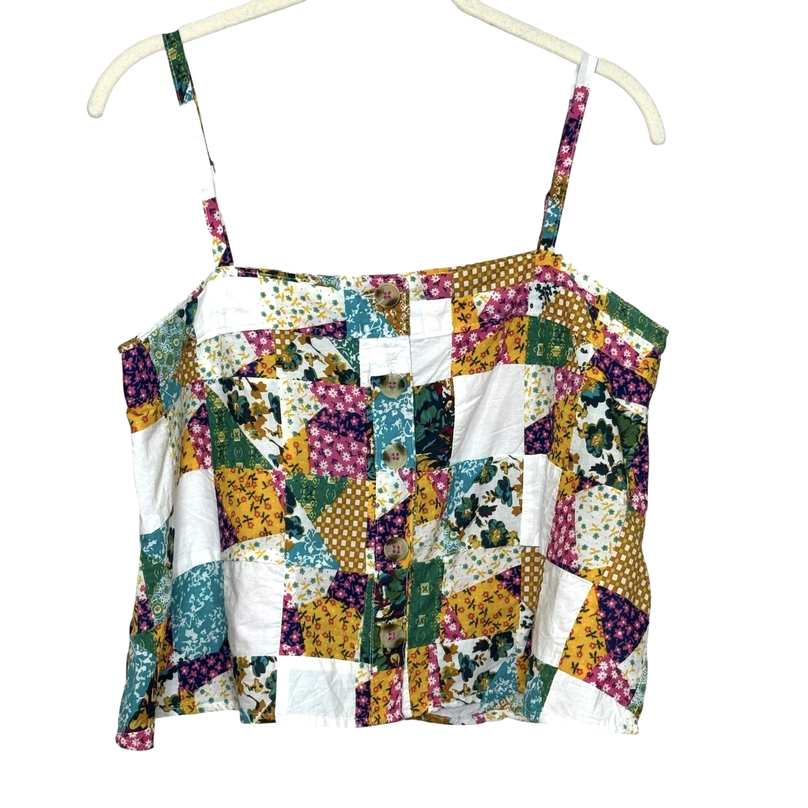 Anthropologie Pilcro Top Small Patchwork Button Front Boho Floral Quilt Tank