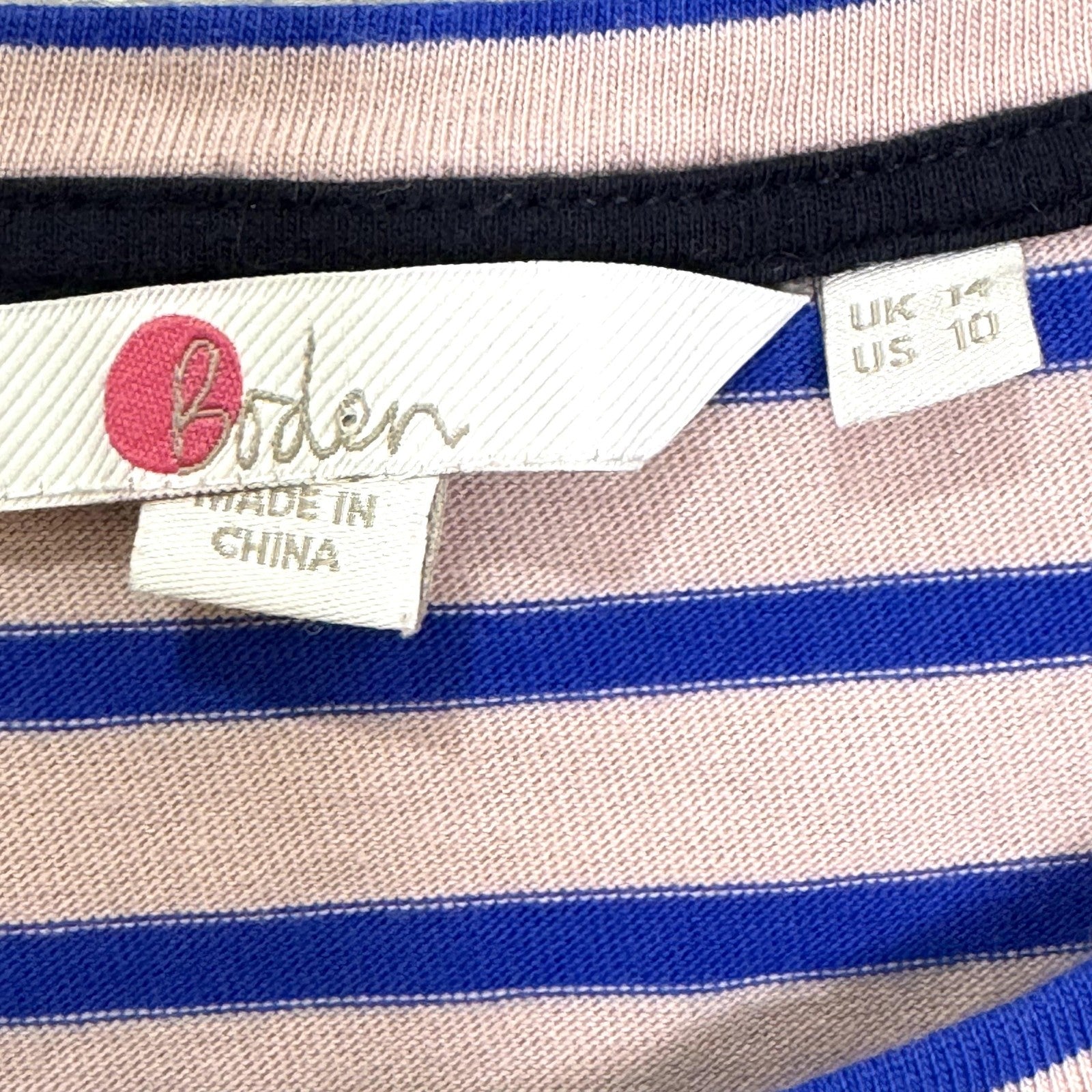 Boden Shirt Womens US 10 Pink Blue Striped Long Sleeve Crewneck Cotton Top