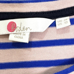 Boden Shirt Womens US 10 Pink Blue Striped Long Sleeve Crewneck Cotton Top
