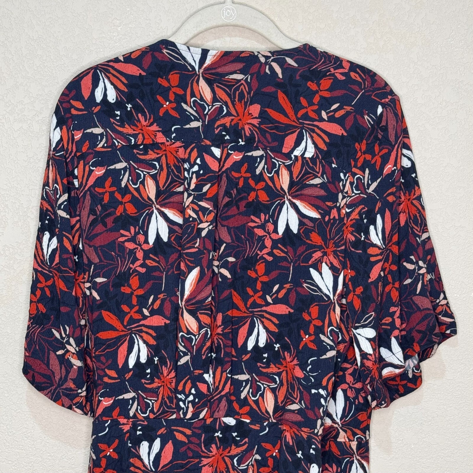 Garnet Hill Dress Size 8 Hazel Crêpe Navy Red Floral Short Sleeve Wrap