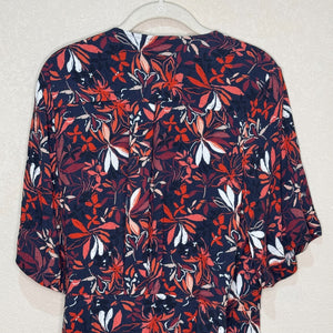 Garnet Hill Dress Size 8 Hazel Crêpe Navy Red Floral Short Sleeve Wrap