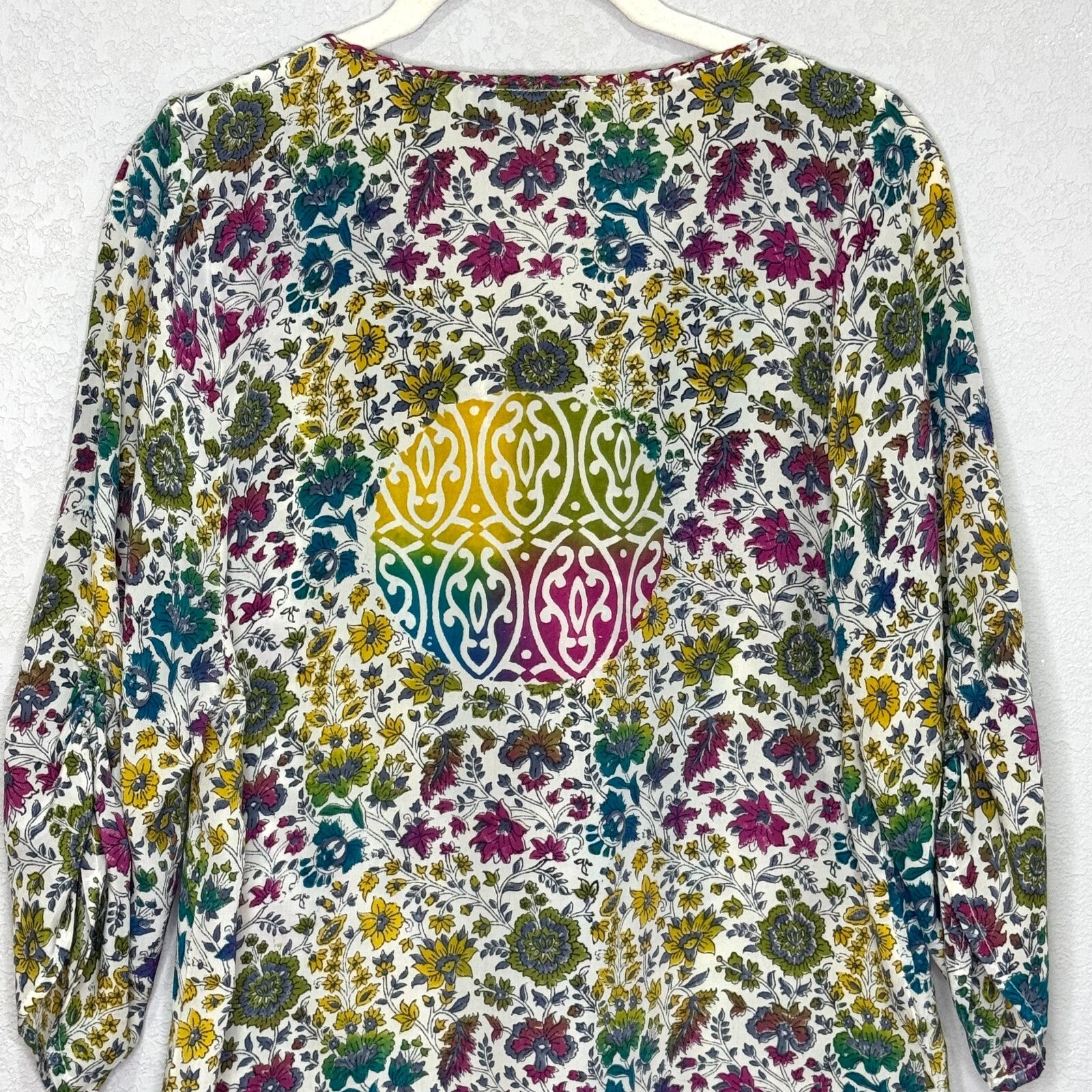 Tolani Silk Printed Madison Dress Tunic Top Size Small Boho Tassels V Neck