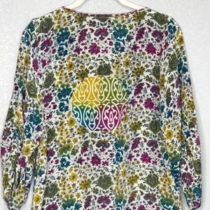 Tolani Silk Printed Madison Dress Tunic Top Size Small Boho Tassels V Neck