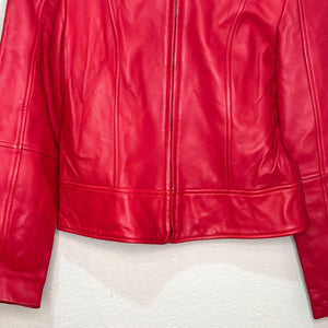 Andrew Marc New York Red Leather Jacket Womes Size Small Soft Lined