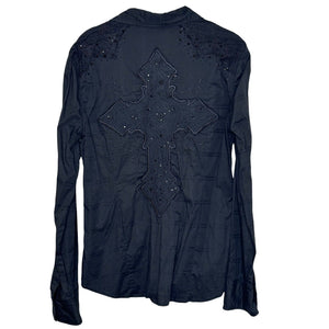 Affliction Premium Womens Shirt Size Large Button Up Black Lace Cross